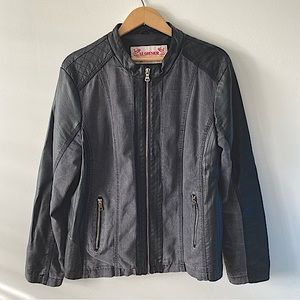 Le Grenier black faux leather moto jacket size extra large womens